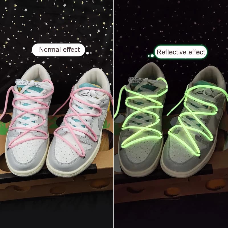 Sznurówki świecące w nocy – okrągłe, fluorescencyjne, dla dorosłych i dzieci, idealne do do trampek i obuwia sportowego.