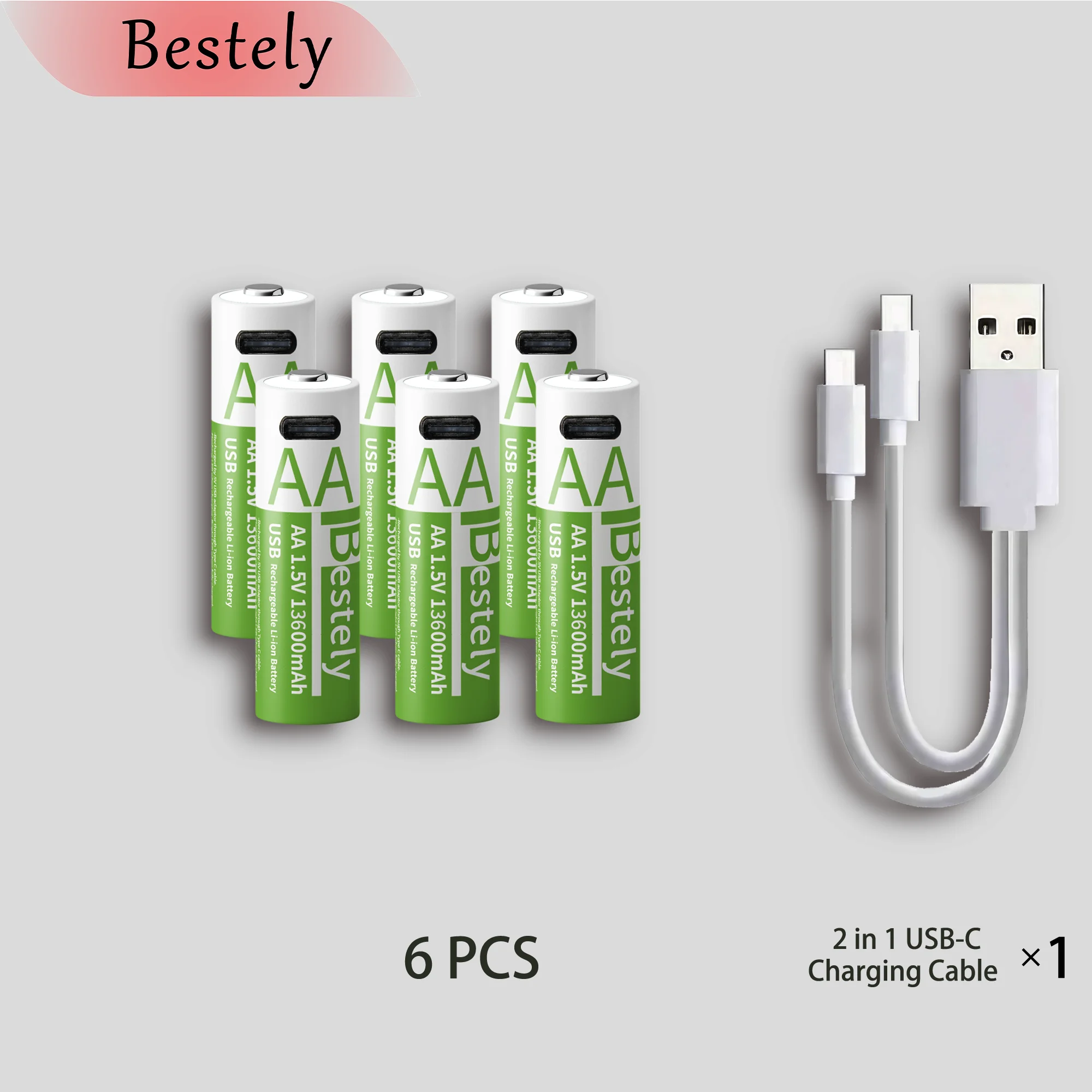 Baterie Li-On Bestely AA 13600mAh 1.5V - Akumulatory o ultrawysokiej pojemności z szybkim ładowaniem USB‑C.