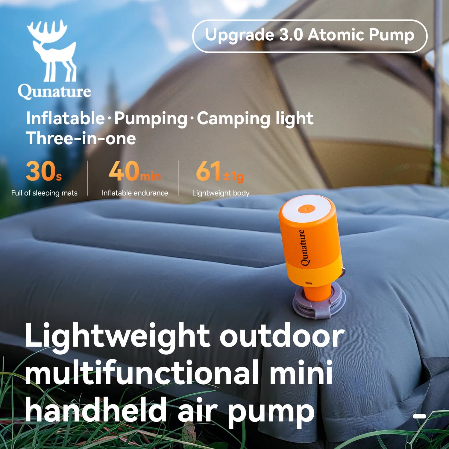 Qunature Air Pump – Lekka Pompka Elektryczna Campingowa, Mini Przenośny Inflator z Ładowaniem USB‑C