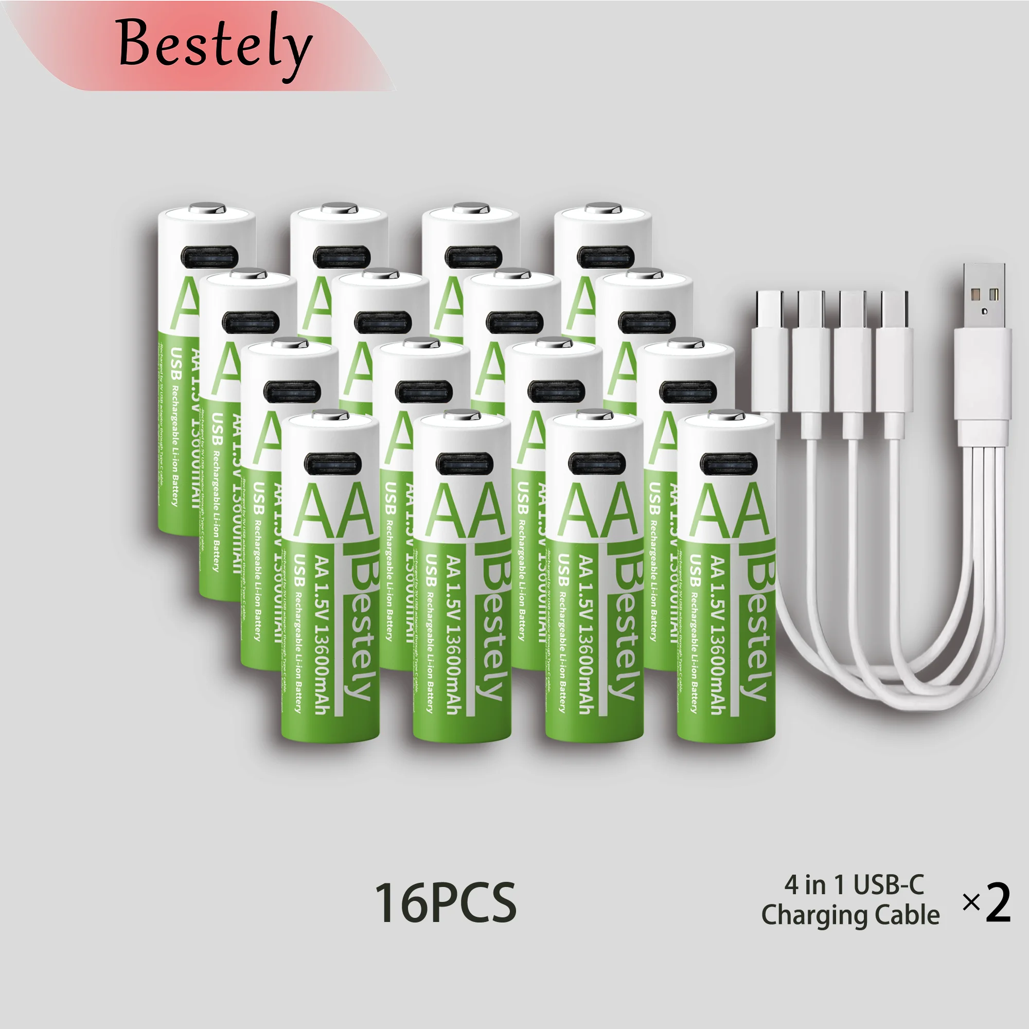 Baterie Li-On Bestely AA 13600mAh 1.5V - Akumulatory o ultrawysokiej pojemności z szybkim ładowaniem USB‑C.