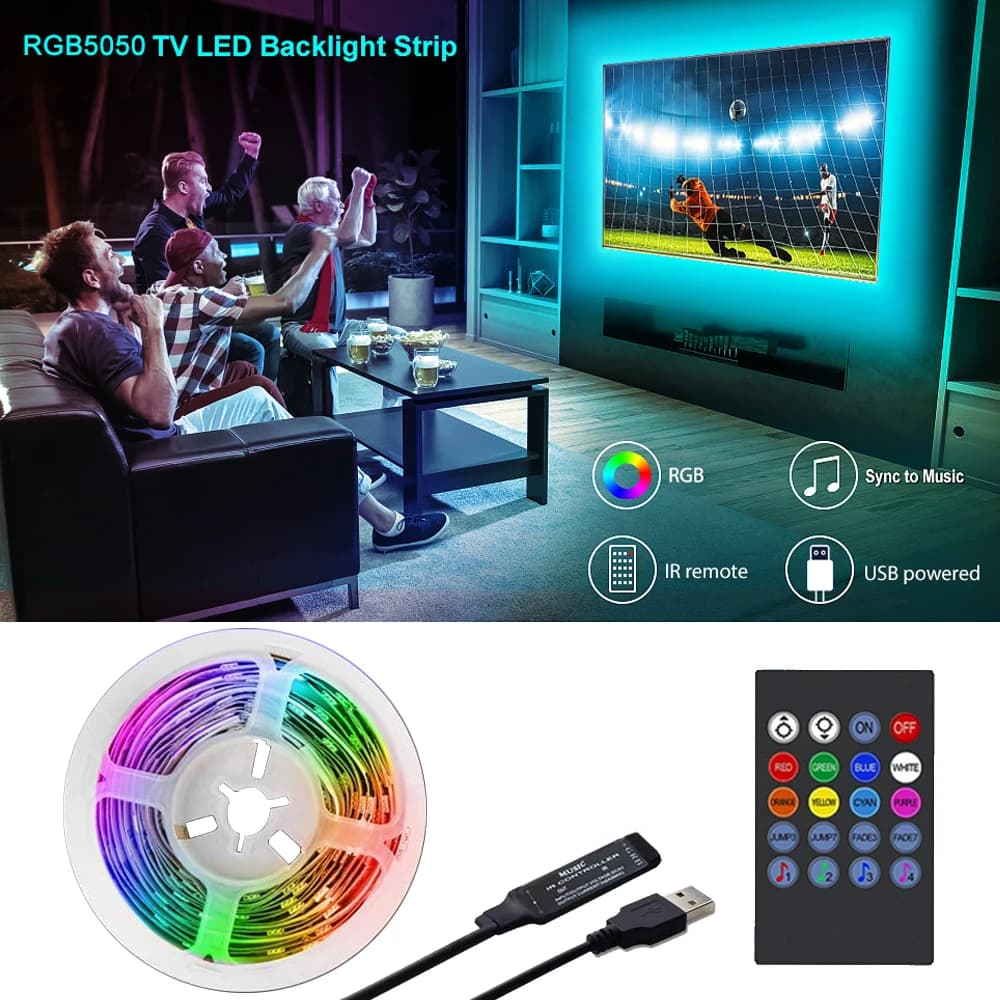 Taśma LED RGB z synchronizacją muzyki, zasilana przez USB - Podświetlenie, które ożywia twój ekran!