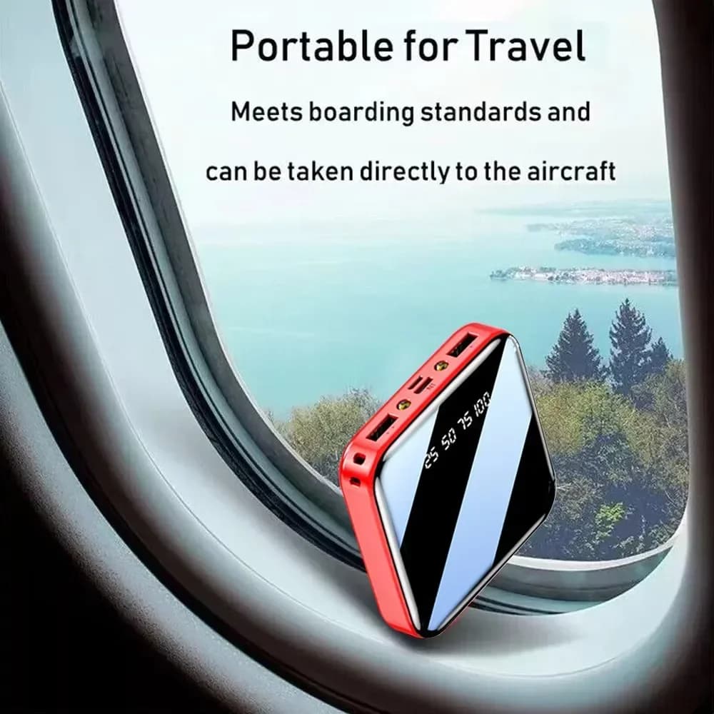 Powerbank Mini 200000mAh – Lusterko, Ekran LED, Przenośna Ładowarka dla iPhone i Huawei