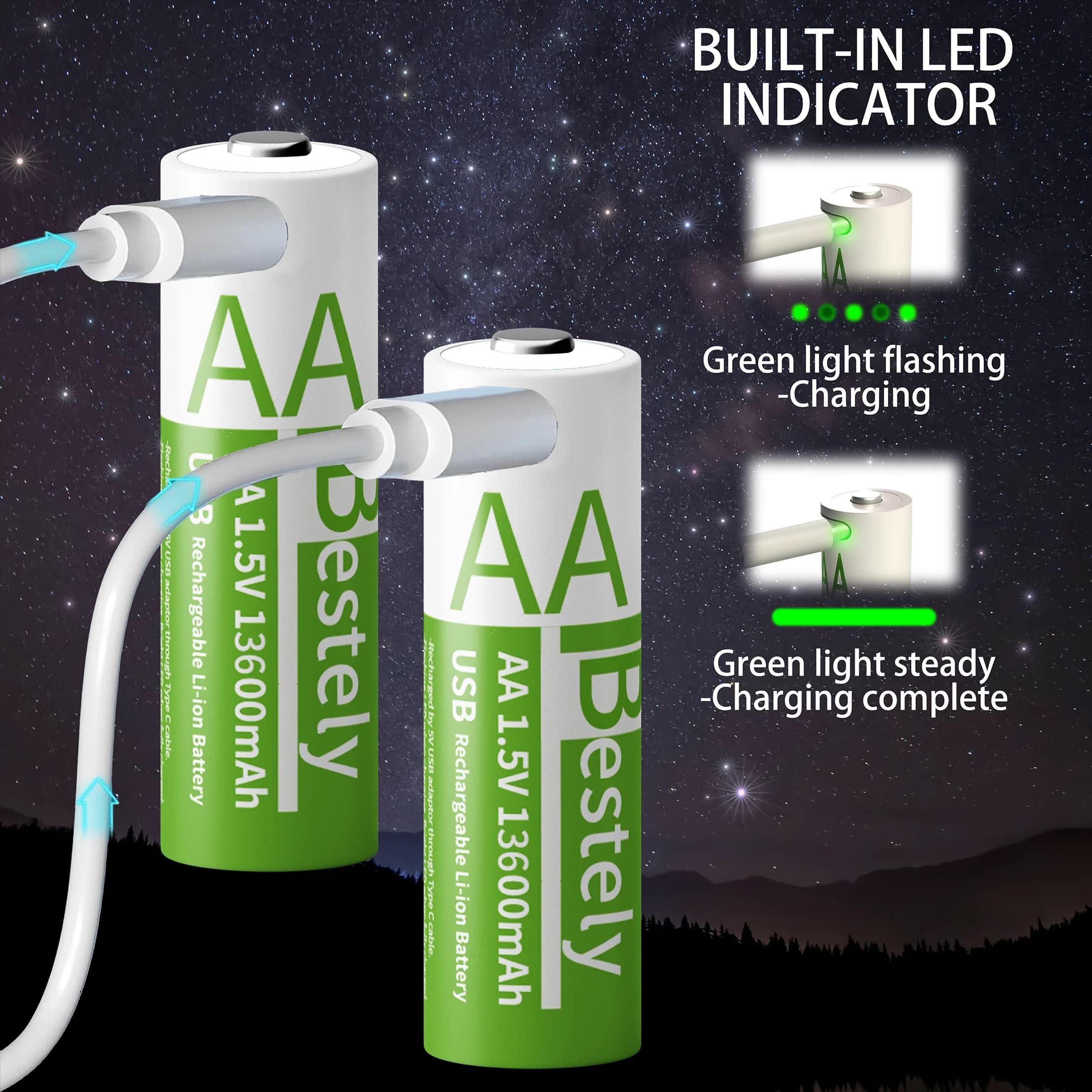 Baterie Li-On Bestely AA 13600mAh 1.5V - Akumulatory o ultrawysokiej pojemności z szybkim ładowaniem USB‑C.