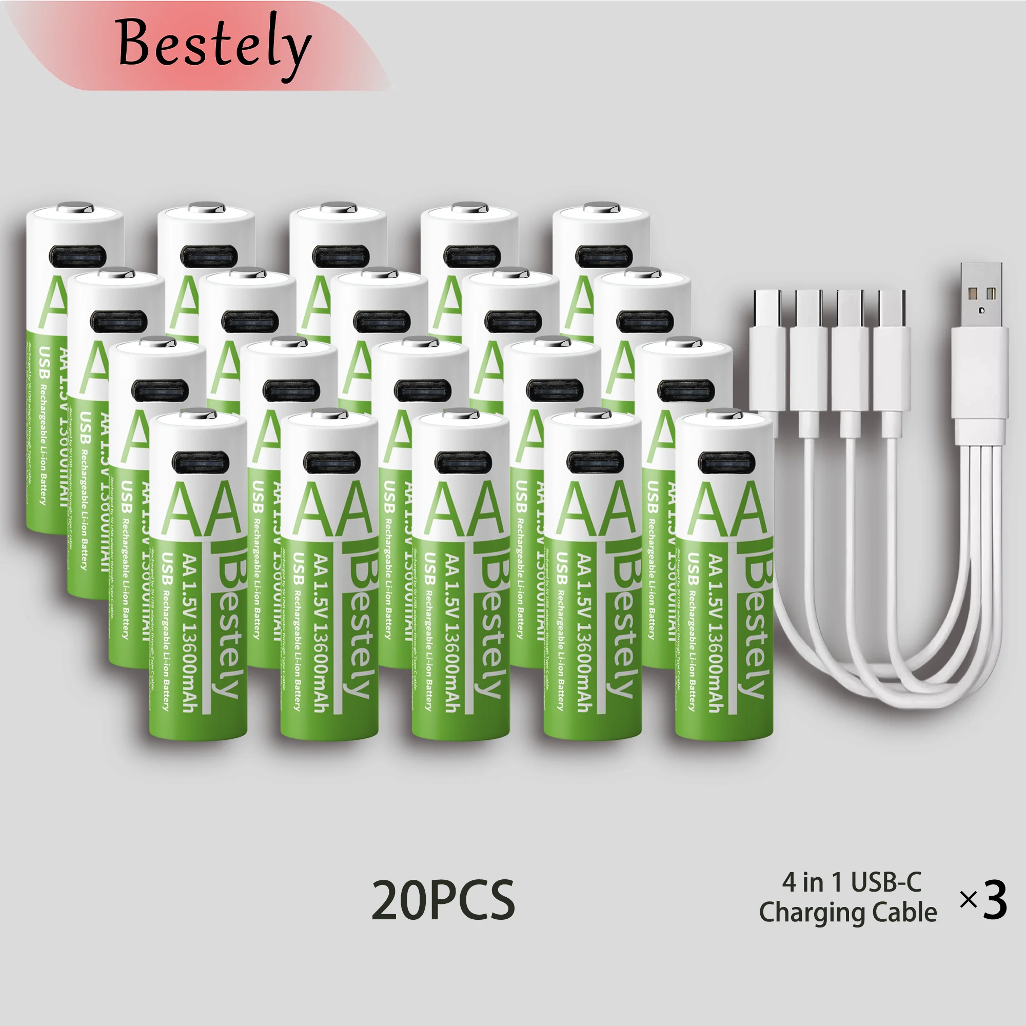 Baterie Li-On Bestely AA 13600mAh 1.5V - Akumulatory o ultrawysokiej pojemności z szybkim ładowaniem USB‑C.