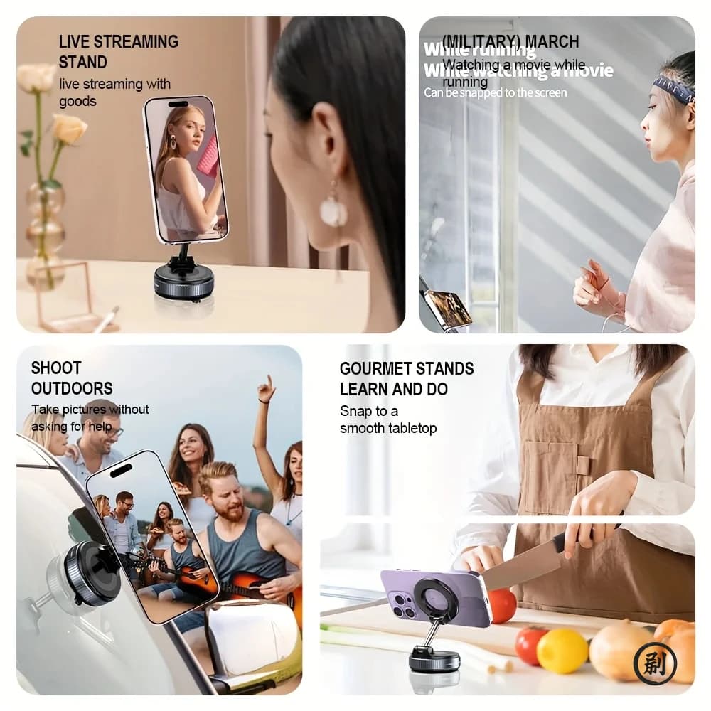 Uchwyt do telefonu - z regulacją 360°, składanym ramieniem i montażem próżniowym do Auta, Biurka i Łazienki.