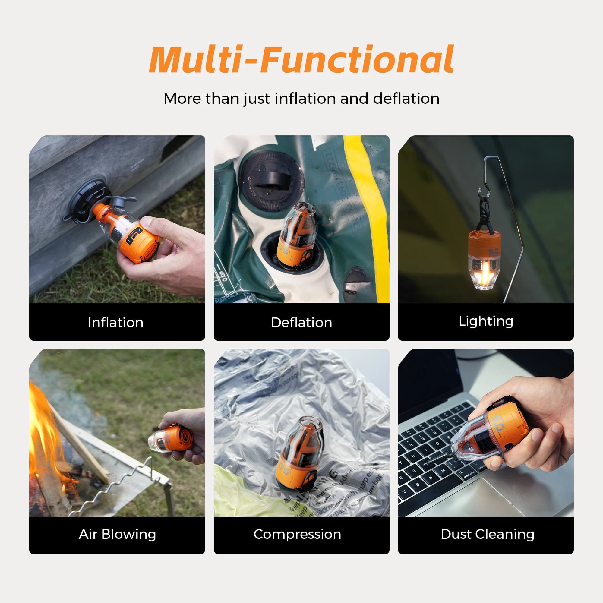 FLEXTAIL MAX PUMP 3 - Elektryczna Pompka Turystyczna 3w1 do Materacy, Mat i Worków Próżniowych z Lampką LED