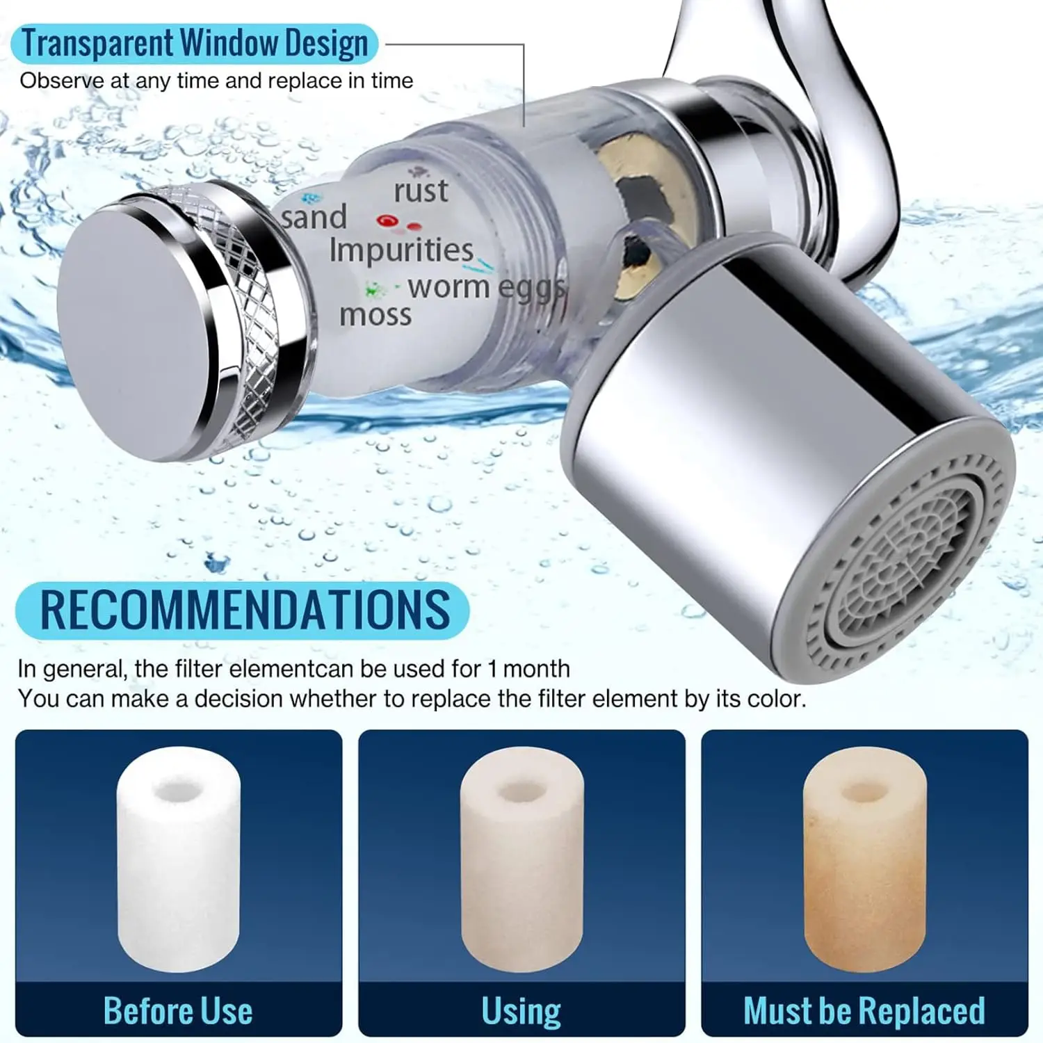 Universal Dual Modes Faucet Extender with Filter Metal 1080 Swivel Tap Bubbler Nozzle Sprayer Filtered Kitchen Faucet Extension