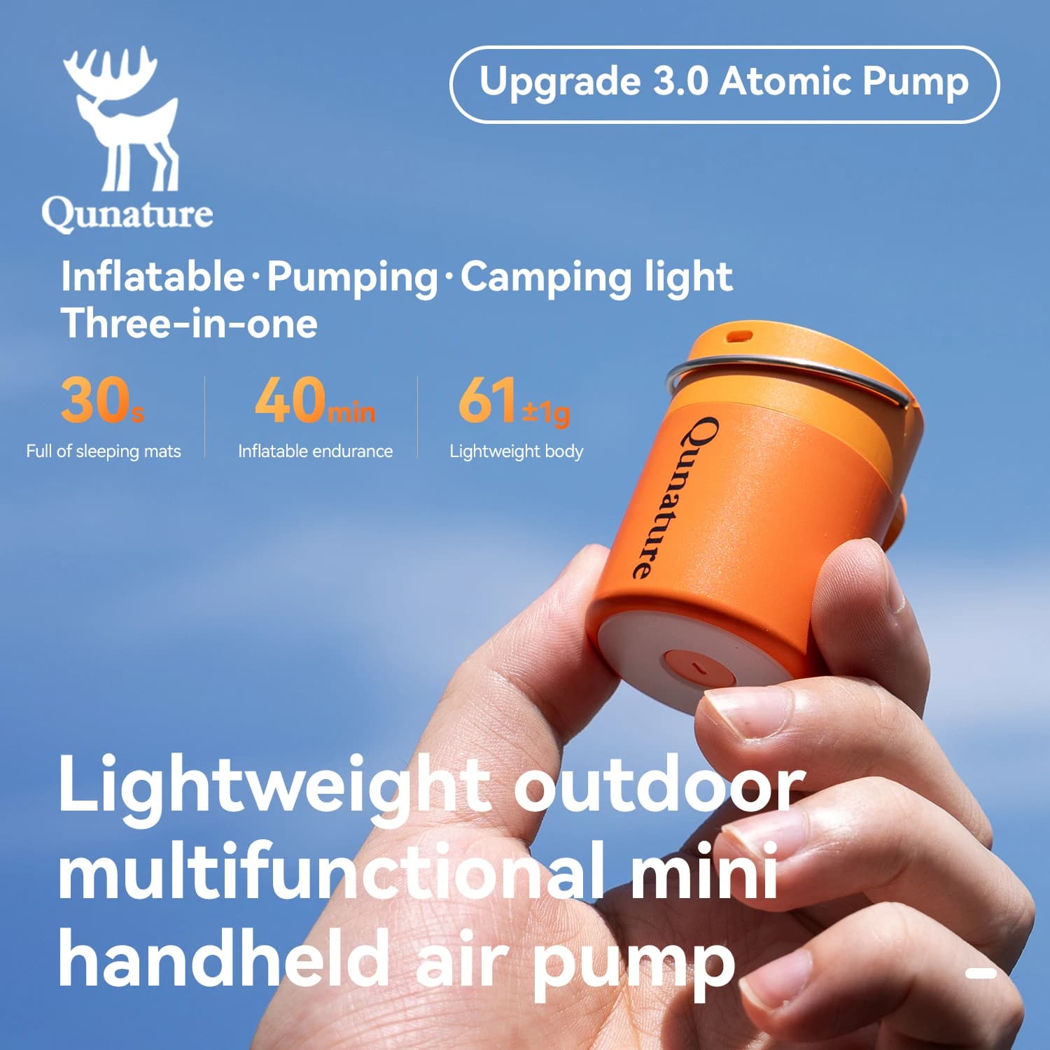 Qunature Air Pump – Lekka Pompka Elektryczna Campingowa, Mini Przenośny Inflator z Ładowaniem USB‑C