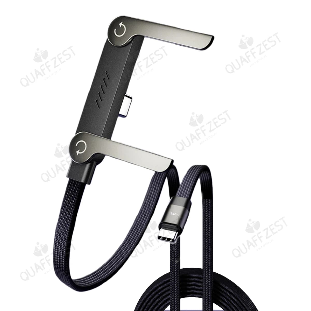 Kabel do szybkiego ładowania i składanym stojakiem 2‑w‑1 240W USB Typ-C – wytrzymały przewód do smartfonów i tabletów.