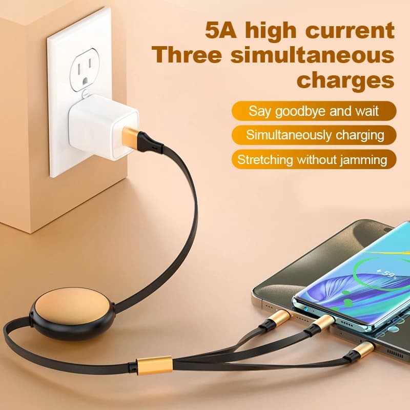 5A 120W 3 in 2 Fast USB C Cable for Huawei/Honor Retractable Portable Micro USB Type C Charger Cord For iPhone Samsung